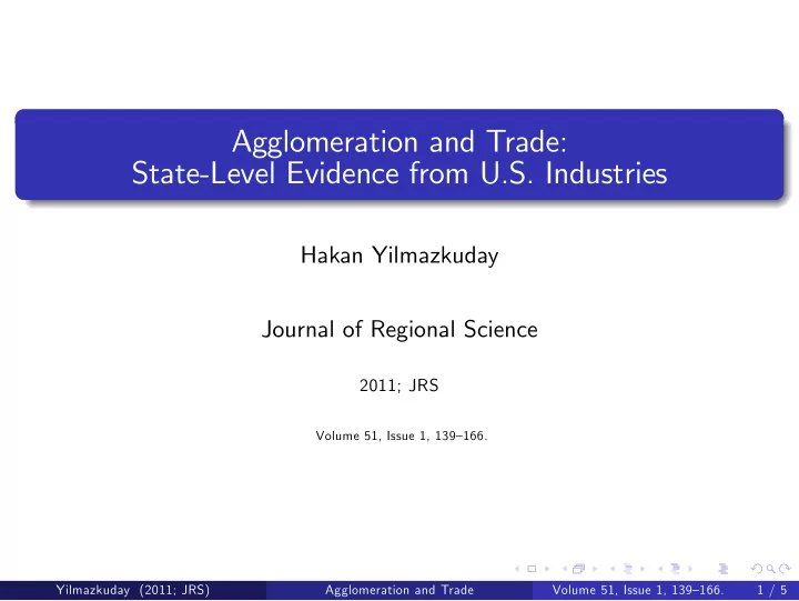 agglomeration and trade state level evidence from u s