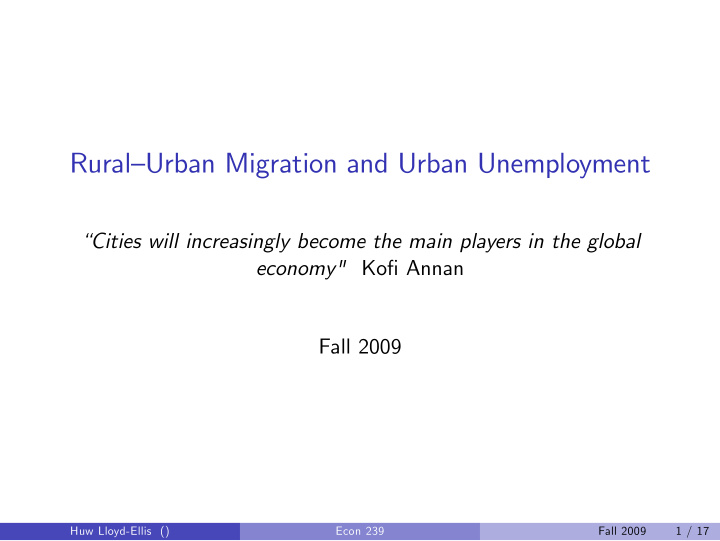 rural urban migration and urban unemployment