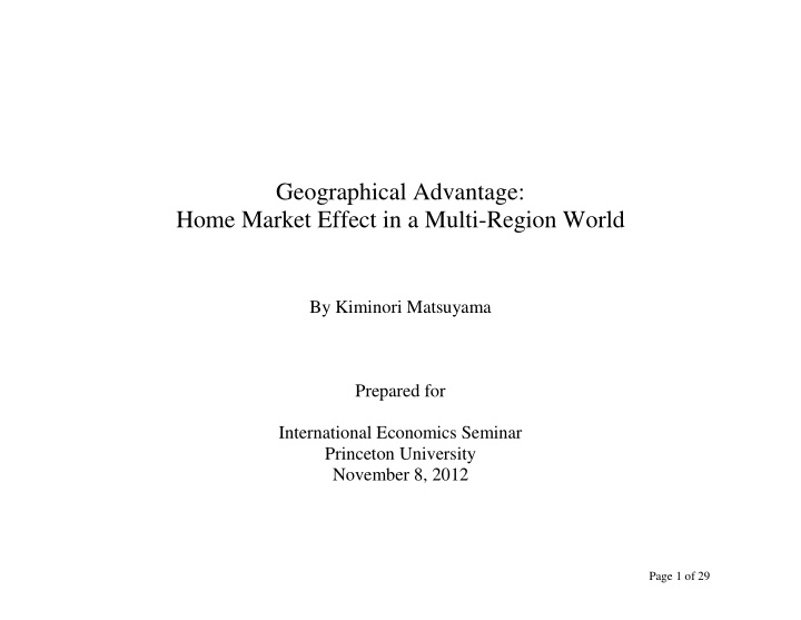 geographical advantage home market effect in a multi