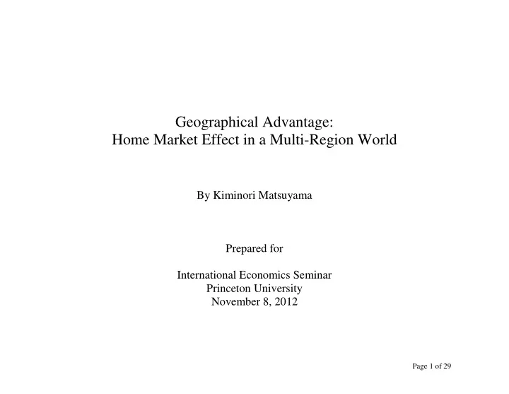 geographical advantage home market effect in a multi