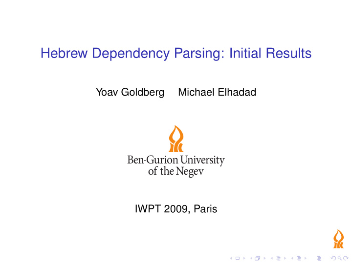 hebrew dependency parsing initial results