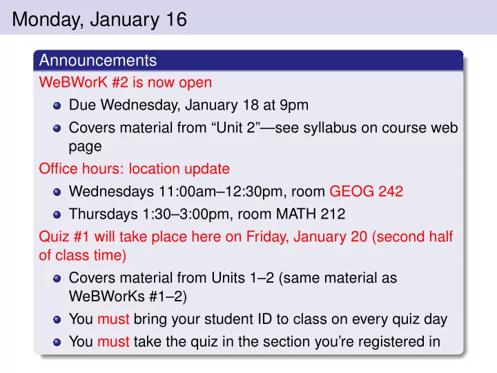 monday january 16