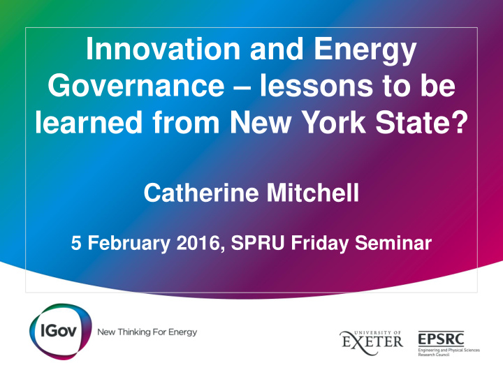 innovation and energy governance lessons to be learned