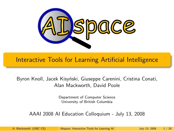 interactive tools for learning artificial intelligence
