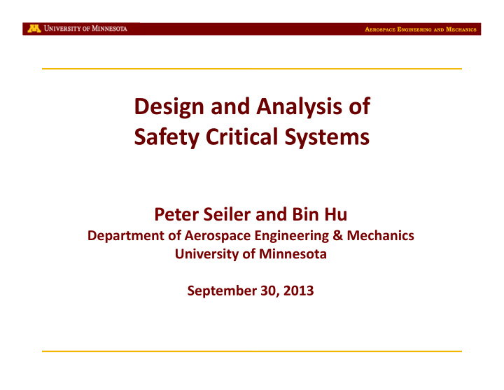 design and analysis of safety critical systems