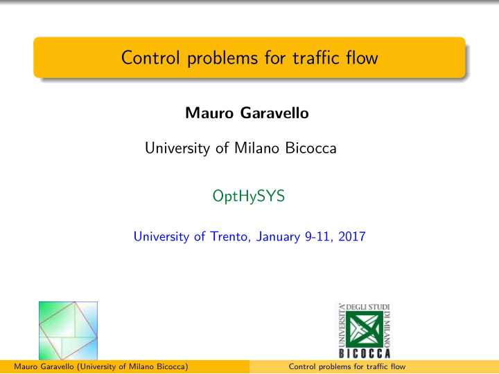 control problems for traffjc fmow