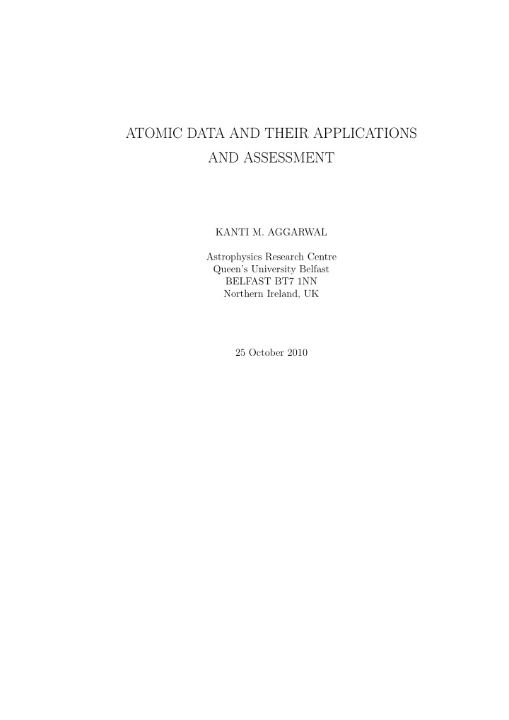 atomic data and their applications and assessment