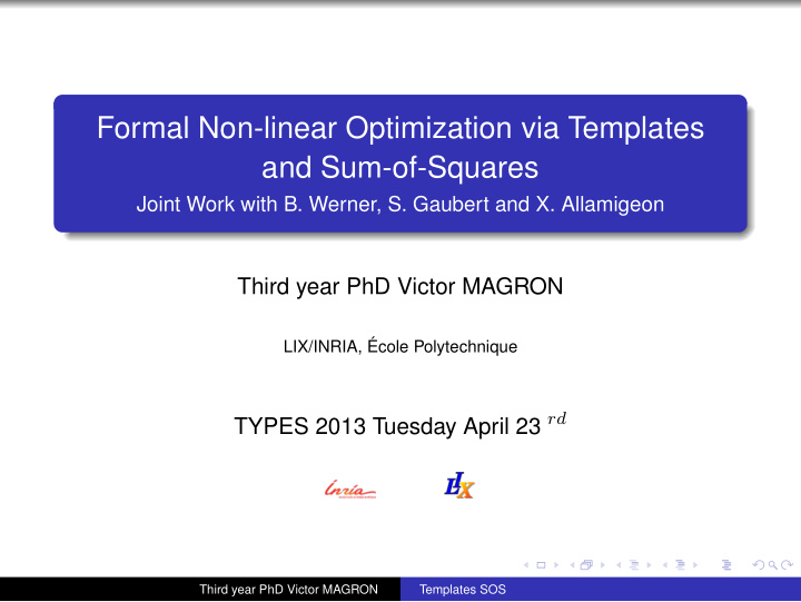 formal non linear optimization via templates and sum of