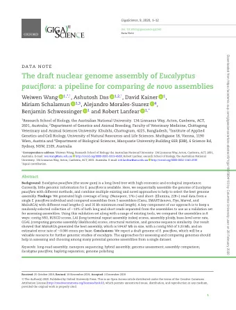 The draft nuclear genome assembly of Eucalyptus paucifmora : a pipeline for comparing de novo
