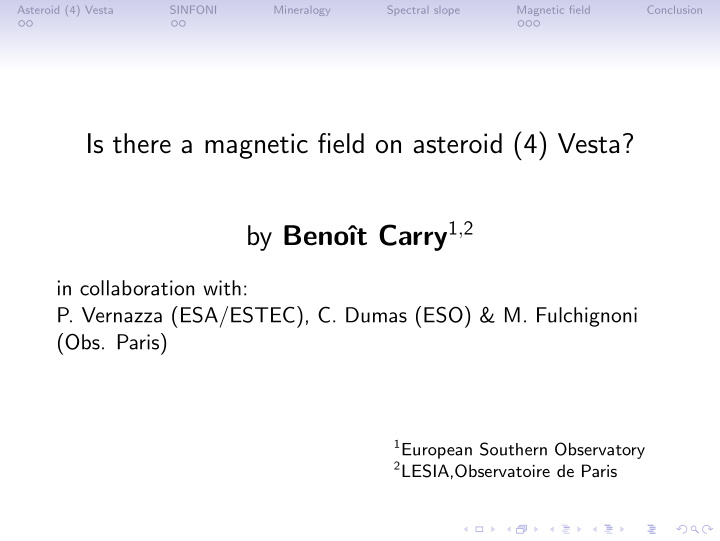 is there a magnetic field on asteroid 4 vesta