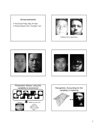 Announcements Final Exam Friday, May 16 th 8am  Review Session here, Thursday 11am.  Lighting