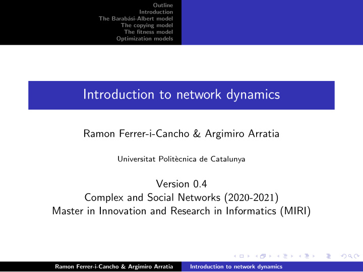 introduction to network dynamics