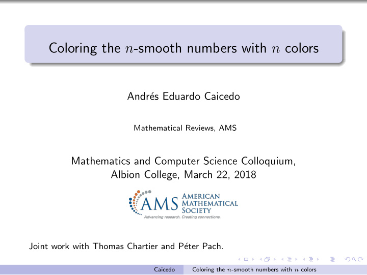 coloring the n smooth numbers with n colors