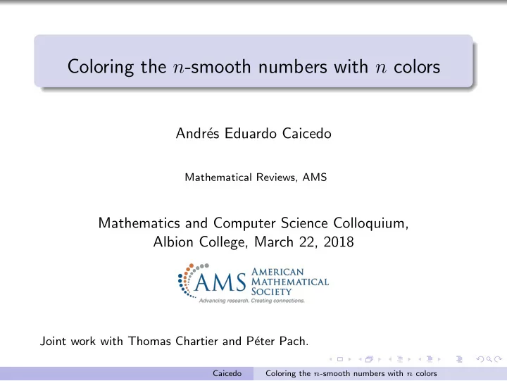 coloring the n smooth numbers with n colors