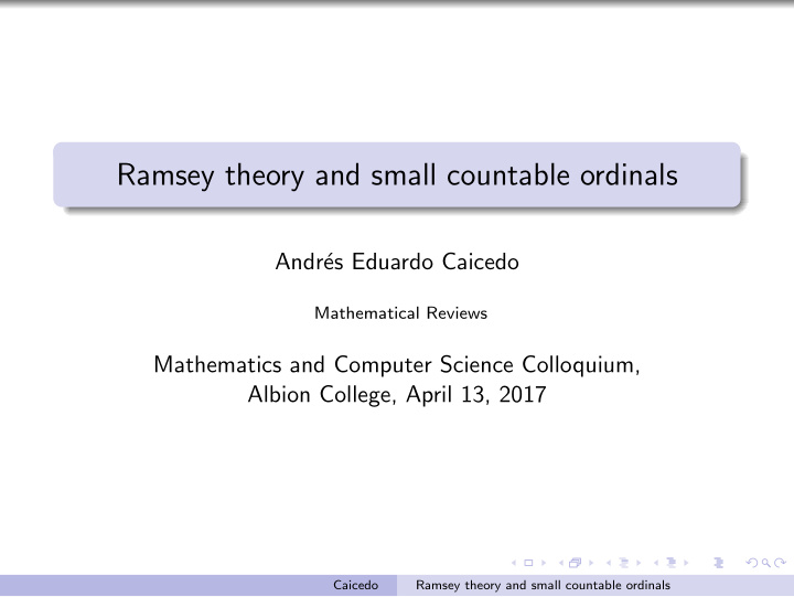 ramsey theory and small countable ordinals