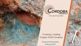 Creating a Leading  Copper-Gold Company  Corporate Presentation  February 2019  CAUTIONARY