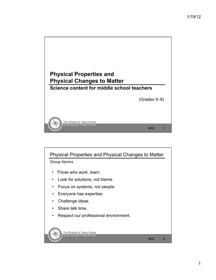 physical properties and physical changes to matter