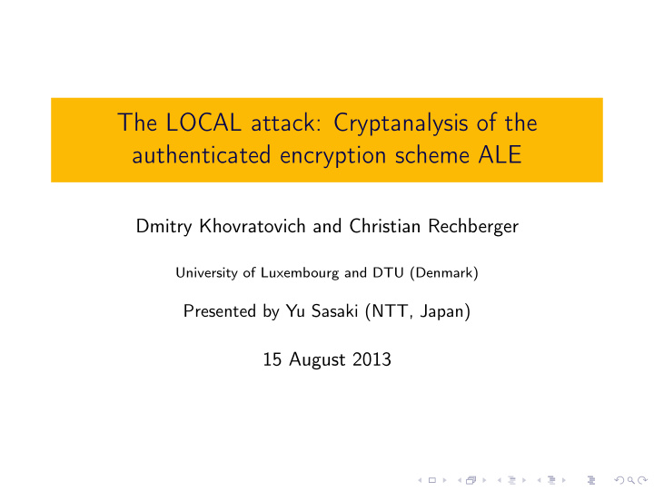 the local attack cryptanalysis of the authenticated