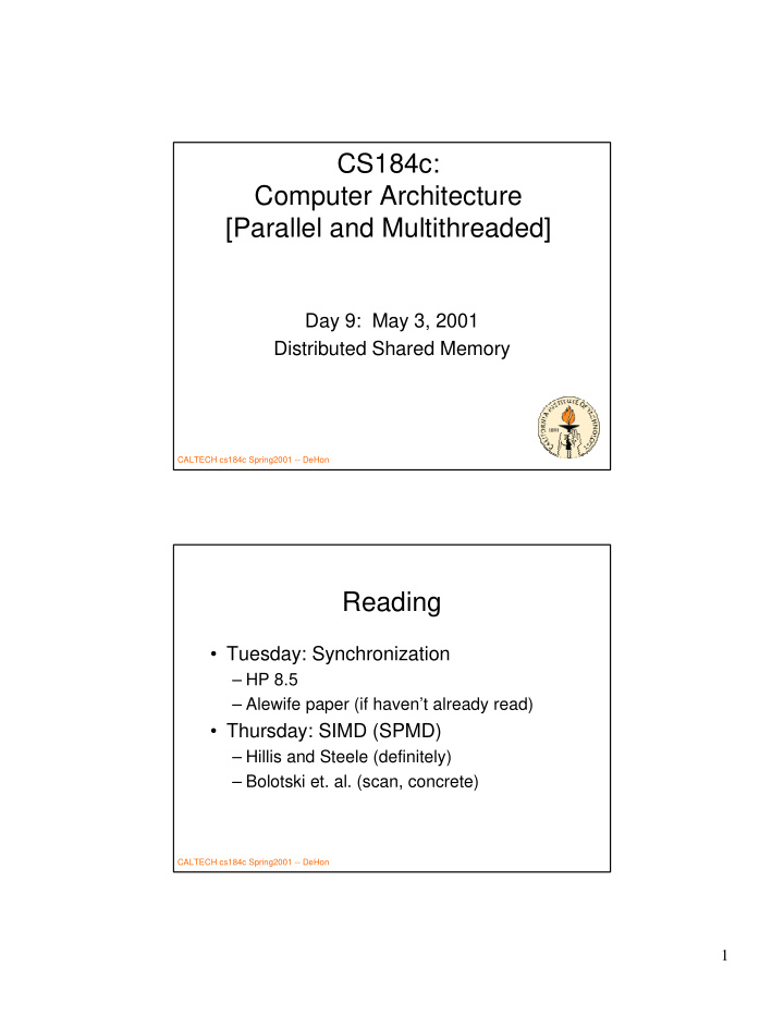 cs184c computer architecture parallel and multithreaded