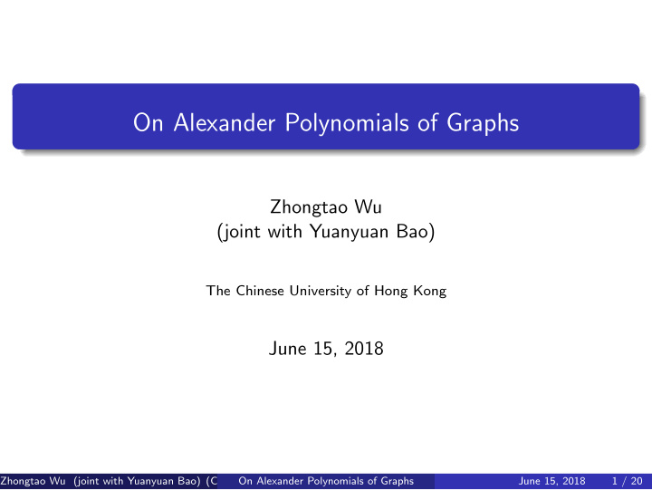 on alexander polynomials of graphs