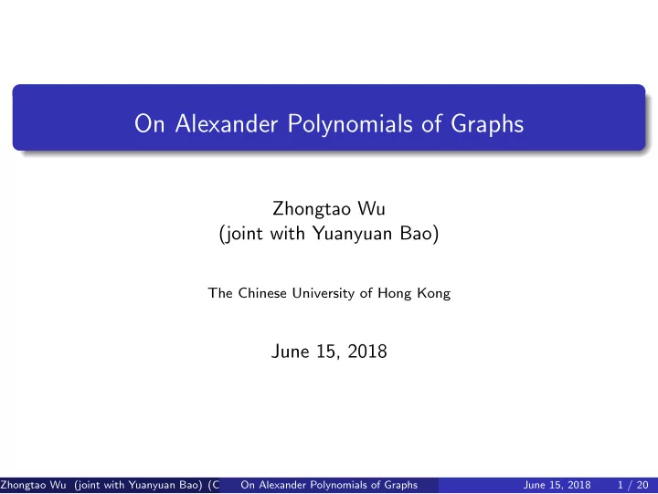 on alexander polynomials of graphs