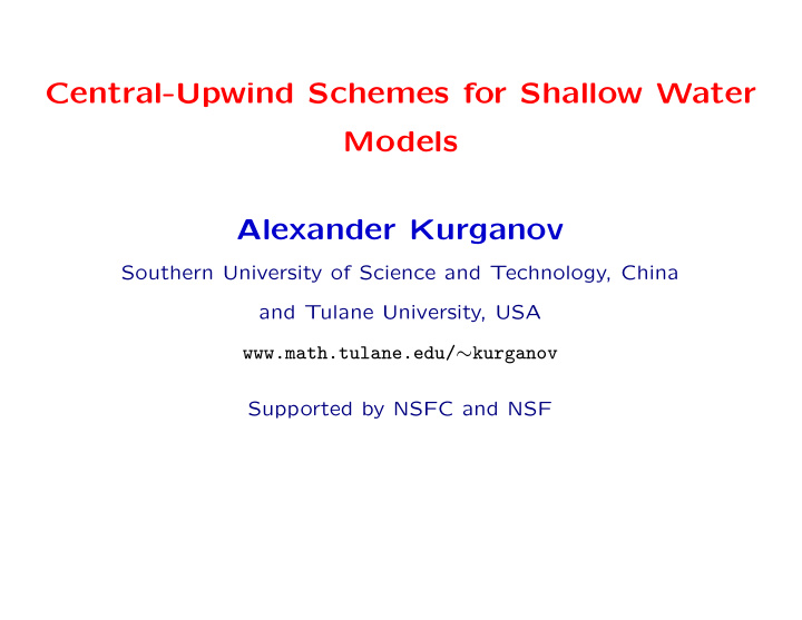 central upwind schemes for shallow water models alexander
