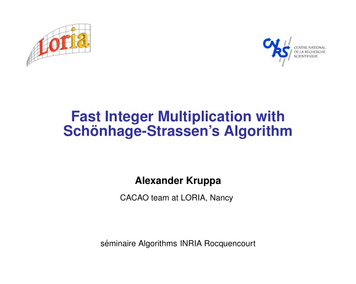 fast integer multiplication with sch onhage strassen s