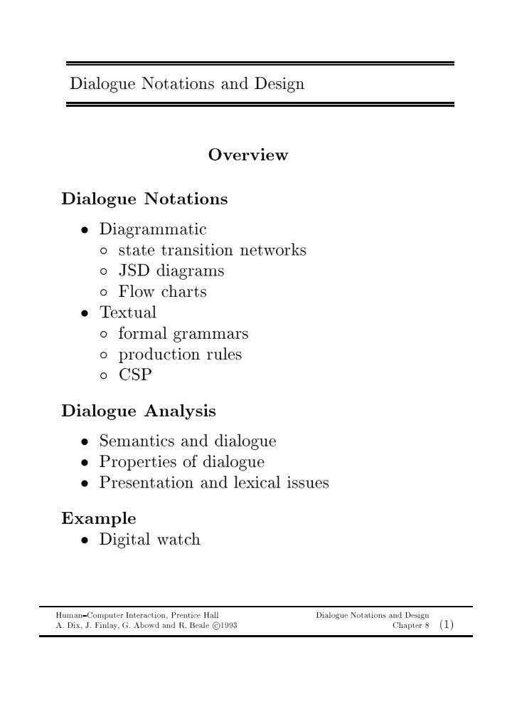 dialogue notations and design ov erview dialogue