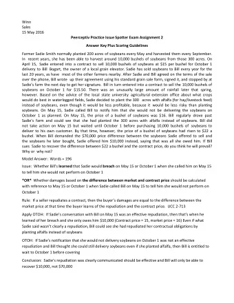 Winn  Sales  15 May 2016  Peerceptiv Practice Issue Spotter Exam Assignment 2  Answer Key Plus