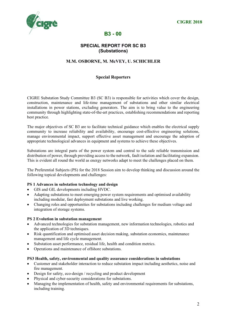 b3 00 special report for sc b3 substations m m osborne m