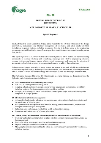 B3 - 00  SPECIAL REPORT FOR SC B3  (Substations)  M.M. OSBORNE, M. McVEY, U. SCHICHLER  Special