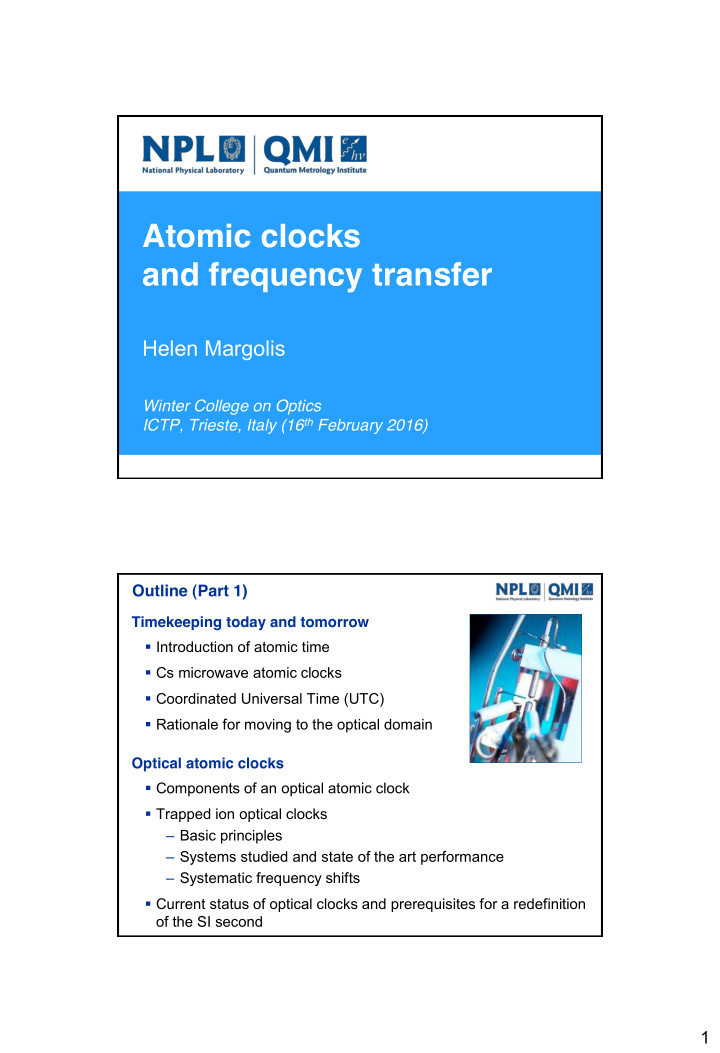 atomic clocks and frequency transfer