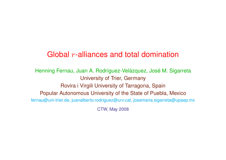 global r alliances and total domination