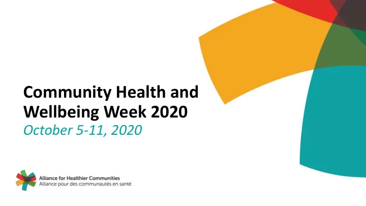 community health and wellbeing week 2020