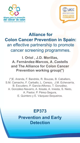 Alliance for  Colon Cancer Prevention in Spain:  an effective partnership to promote  cancer