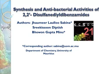 *Corresponding author: sabina@uom.ac.mu  Department of Chemistry, University of  Mauritius