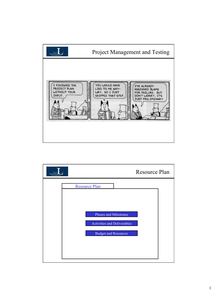 project management and testing resource plan
