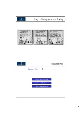 Project Management and Testing  Resource Plan  Resource Plan  Phases and Milestones  Activities and