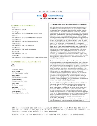 CAUTION REGARDING FORWARD-LOOKING STATEMENTS  C O R P O R A T E  P A R T I C I P A N T S  Bank of