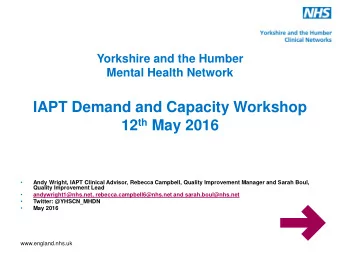 IAPT Demand and Capacity Workshop 12 th May 2016    Andy Wright, IAPT Clinical Advisor, Rebecca