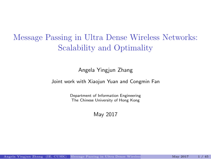 message passing in ultra dense wireless networks
