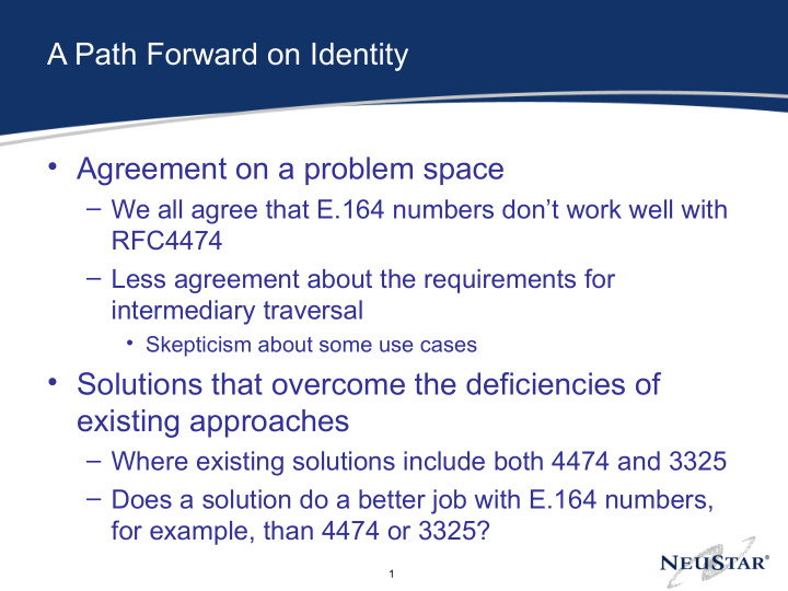 a path forward on identity agreement on a problem space
