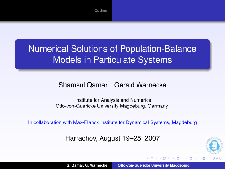 numerical solutions of population balance models in