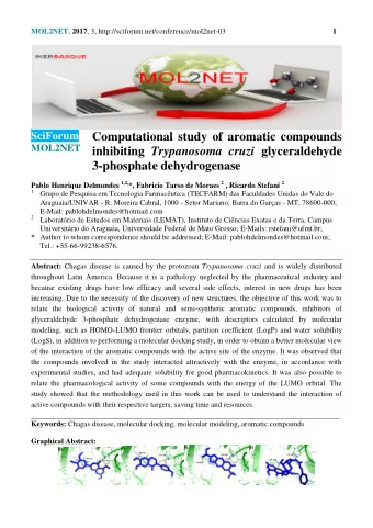 SciForum  Computational study of aromatic compounds MOL2NET inhibiting Trypanosoma cruzi