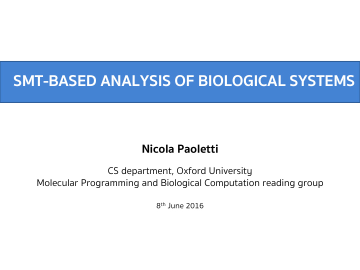 smt based analysis of biological systems