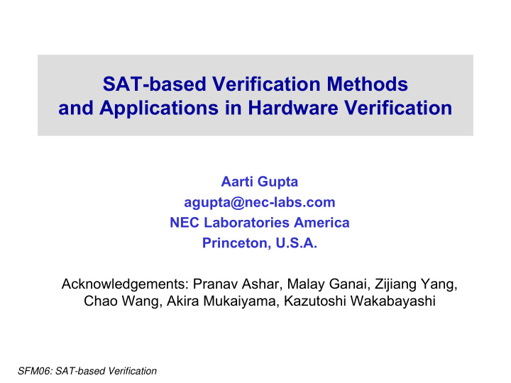 sat based verification methods and applications in