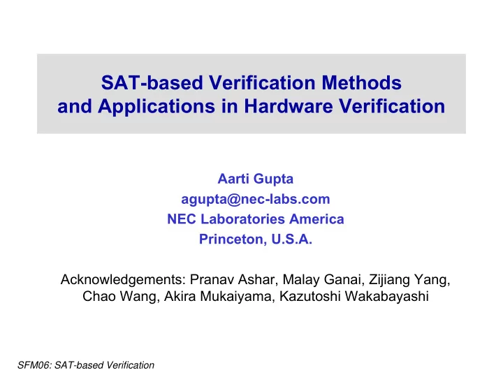 sat based verification methods and applications in