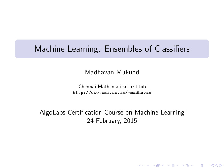 machine learning ensembles of classifiers