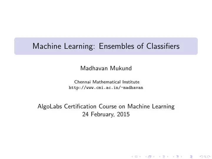 machine learning ensembles of classifiers