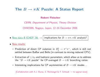 The B  K Puzzle: A Status Report  Robert Fleischer  CERN, Department of Physics, Theory